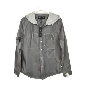 Edgar + Ash Casual Button Up Shirt Hooded Mens Size M Gray Cotton Pockets NEW
